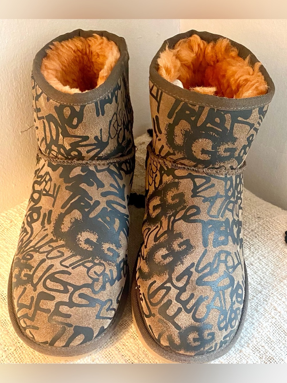 UGG Brown Graffiti Shearling-Lined Short Boots Size 11